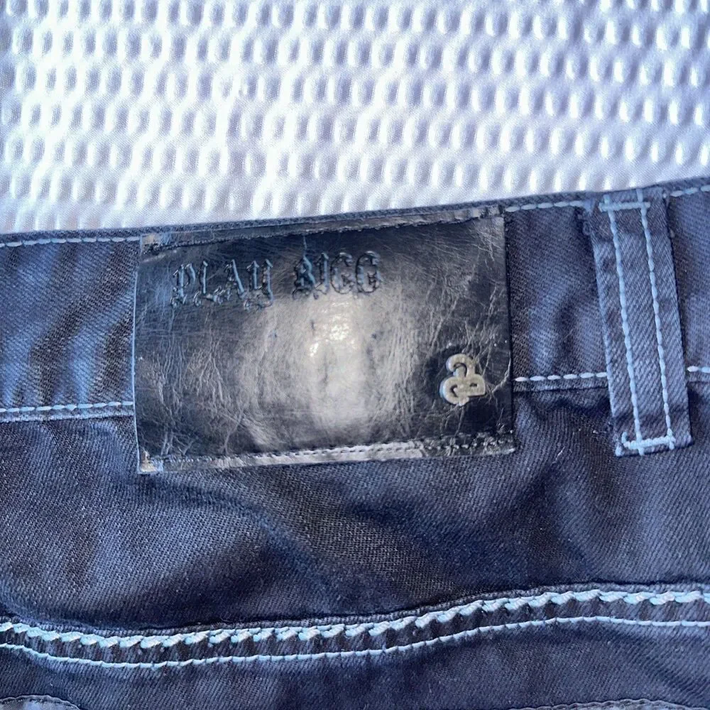 Play Bigg Jeans Mens 36 Black Wing Graphic Embroidered Baggy Skater Y2K Black